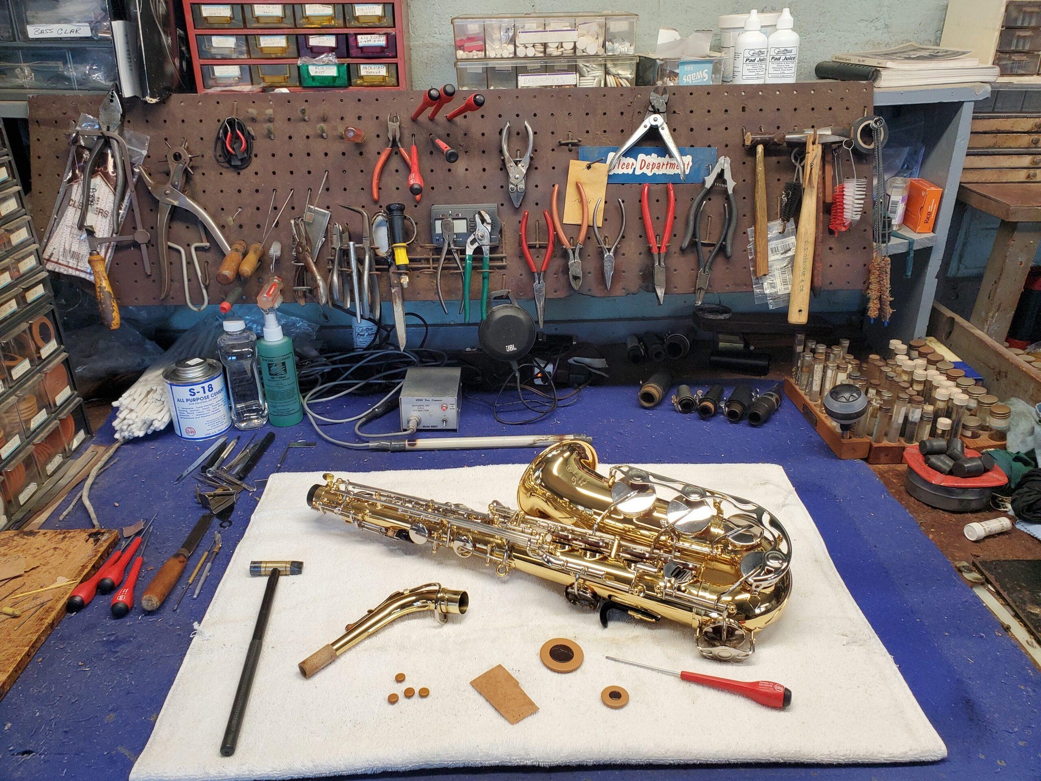 saxophone under repair