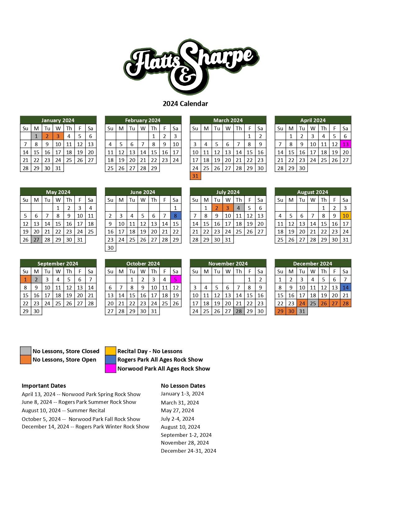 Flatts & Sharpe School Calendar