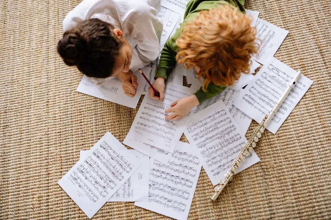 music teacher and the music student learning musical notes at home