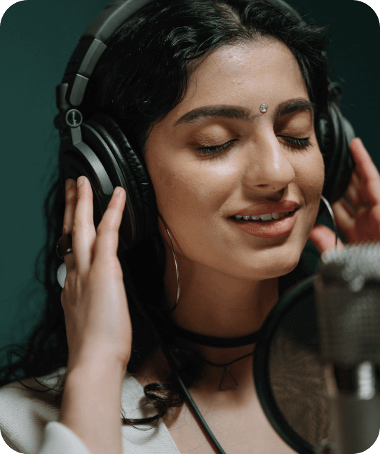 voice student singing into a microphone in a studio Danville CA