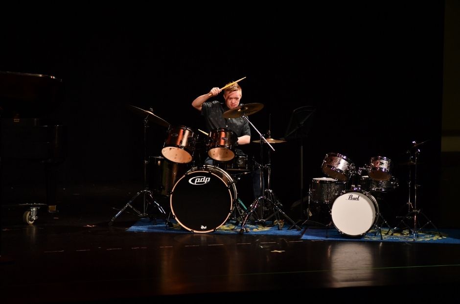 drum student performing during a recital