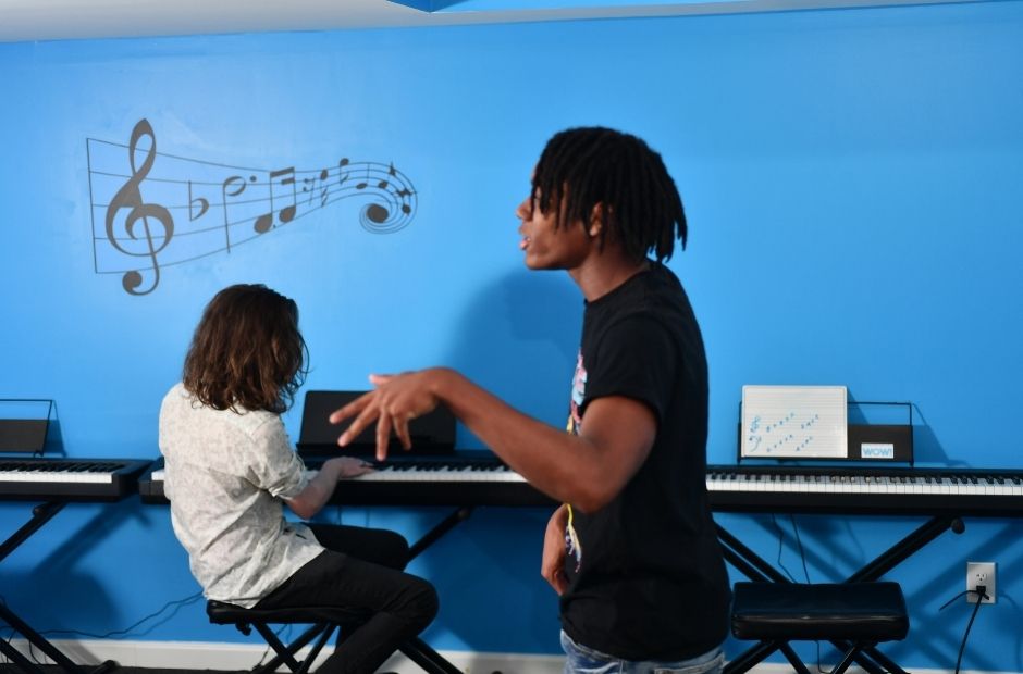 vocal student singing in a lesson