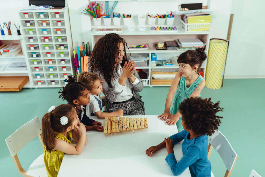 group of kids at the music lessons