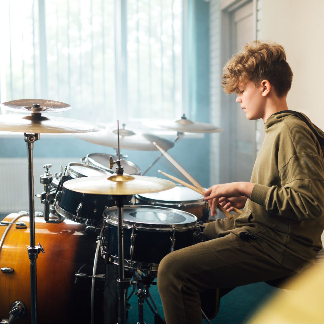 Student playing drums