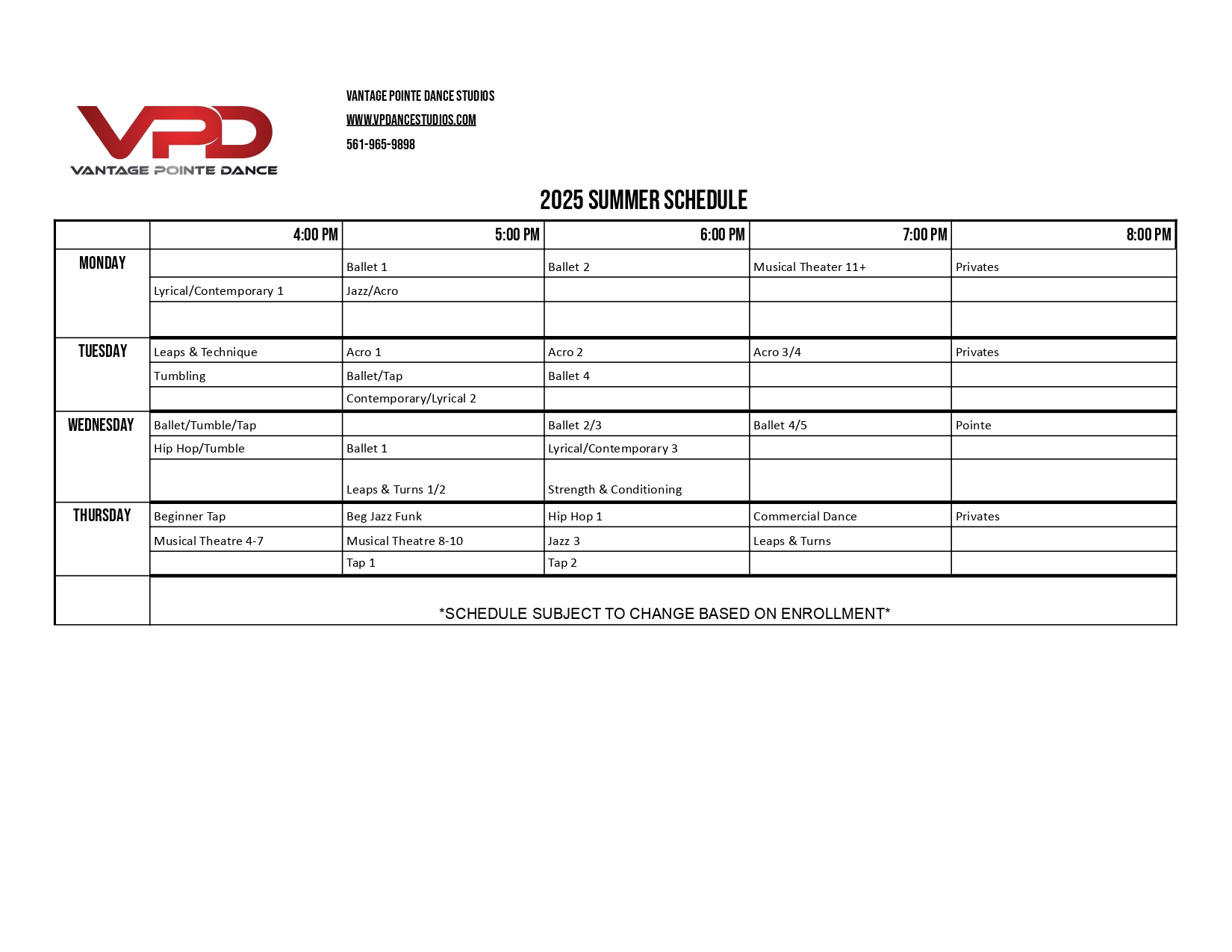 SUMMER SCHEDULE 2025 - VPD