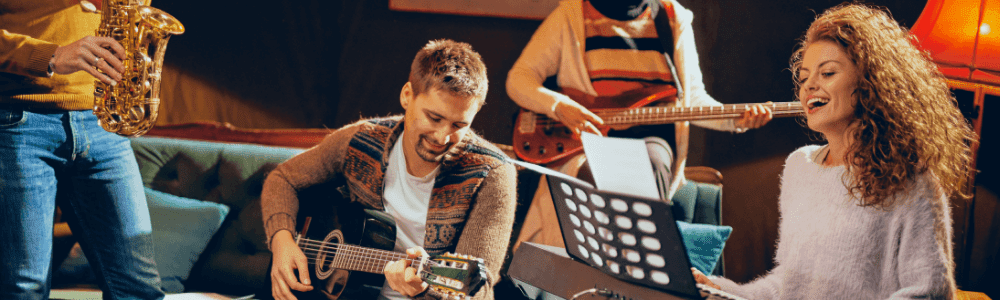 adults playing music in a band