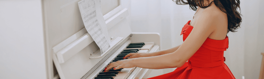 woman reading sheet music