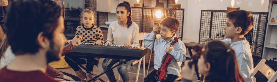 students playing music in the class