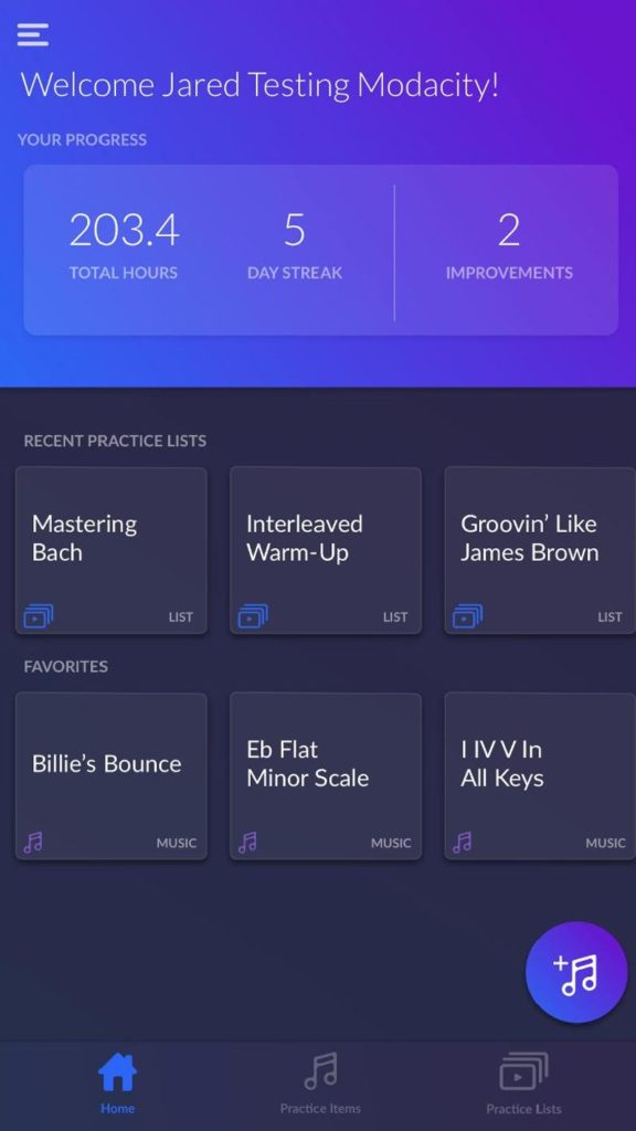modacity app practice app timing interface